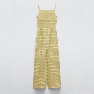 Zara Multicolored Jacquard Knit Wide Leg Jumpsuit